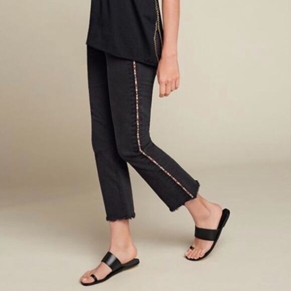 JOHNNY WAS Cropped Baby Boot Embroidered Stripe Raw Hem Jeans Black 29 - Picture 1 of 9